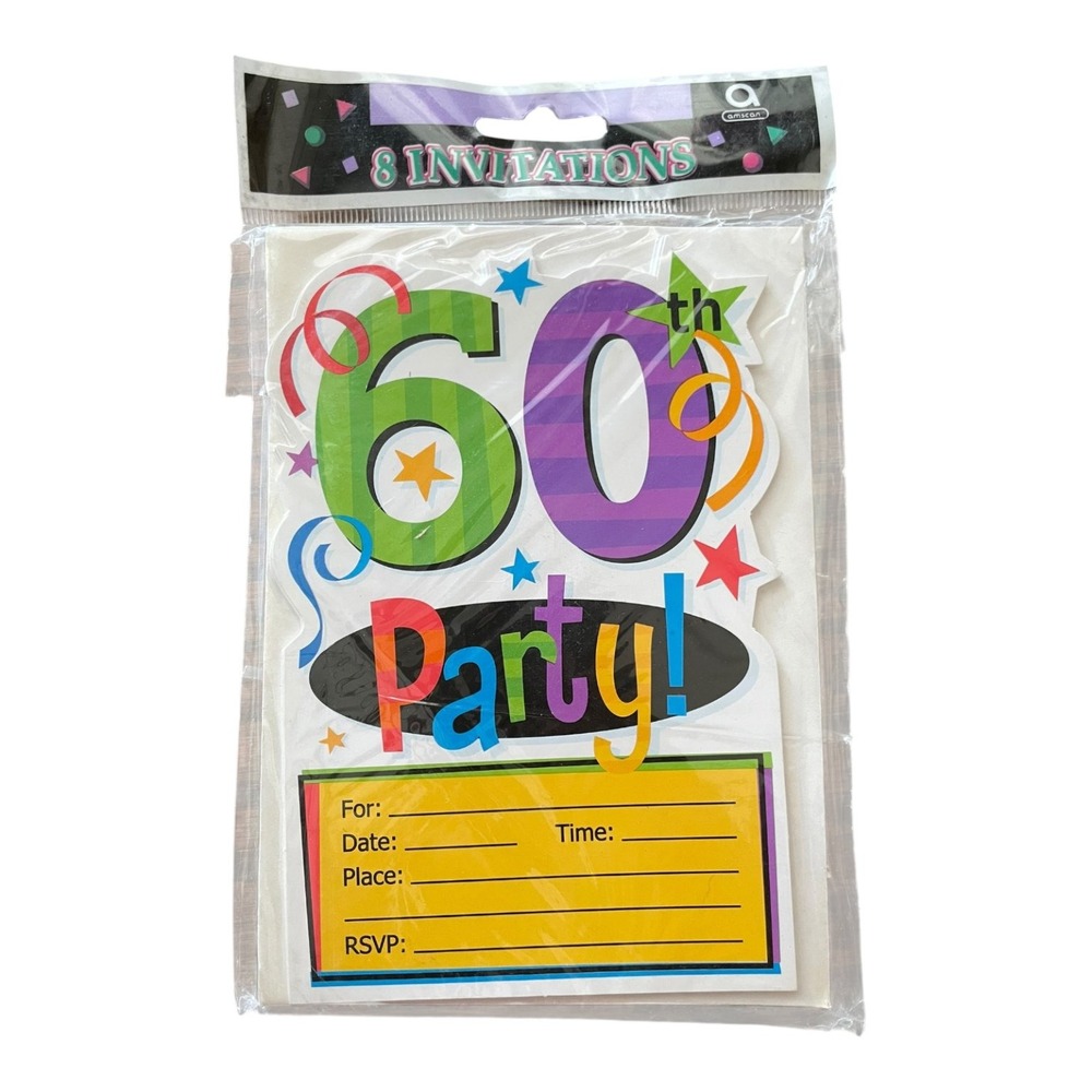 Amscan 60th Birthday Party Invitations with Envelopes - Pack of 8